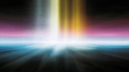 Vibrant abstract scene featuring blend of colors, including shades of blue, pink, and yellow, creating sense of depth and movement. light appears to radiate from central point, evoking feelings
