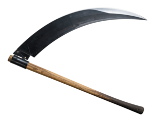 Traditional Grim Reaper Scythe with Curved Blade  PNG