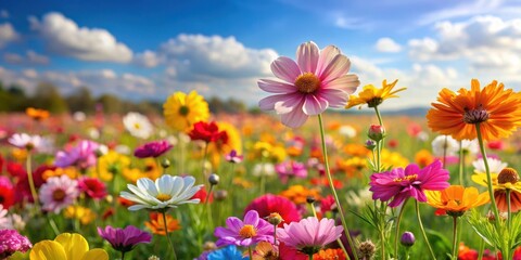 Fototapeta premium Bright colored flowers in a field