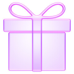 3D gift box icon in translucent purple glass style, symbolizing presents, giveaways, celebrations, or rewards