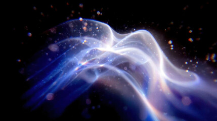 Dynamic and abstract design featuring flowing light patterns and shimmering particles creates captivating visual experience. ethereal quality evokes sense of wonder and tranquility