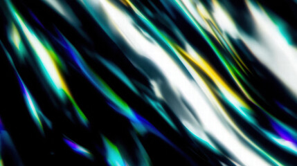 Dynamic abstract design features flowing colors and light reflections, creating vibrant and energetic visual experience. interplay of hues evokes sense of movement and depth