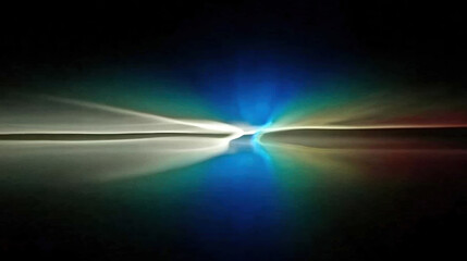 Mesmerizing display of light creates vibrant spectrum across dark background, showcasing shades of blue, green, and white. smooth gradient evokes sense of calm and wonder, inviting viewers to