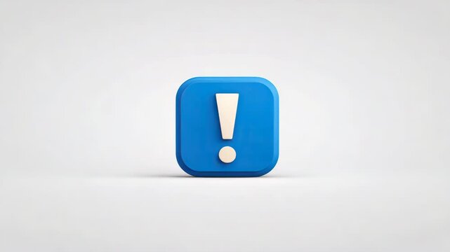 Exclamation mark icon button blue square alert symbol white