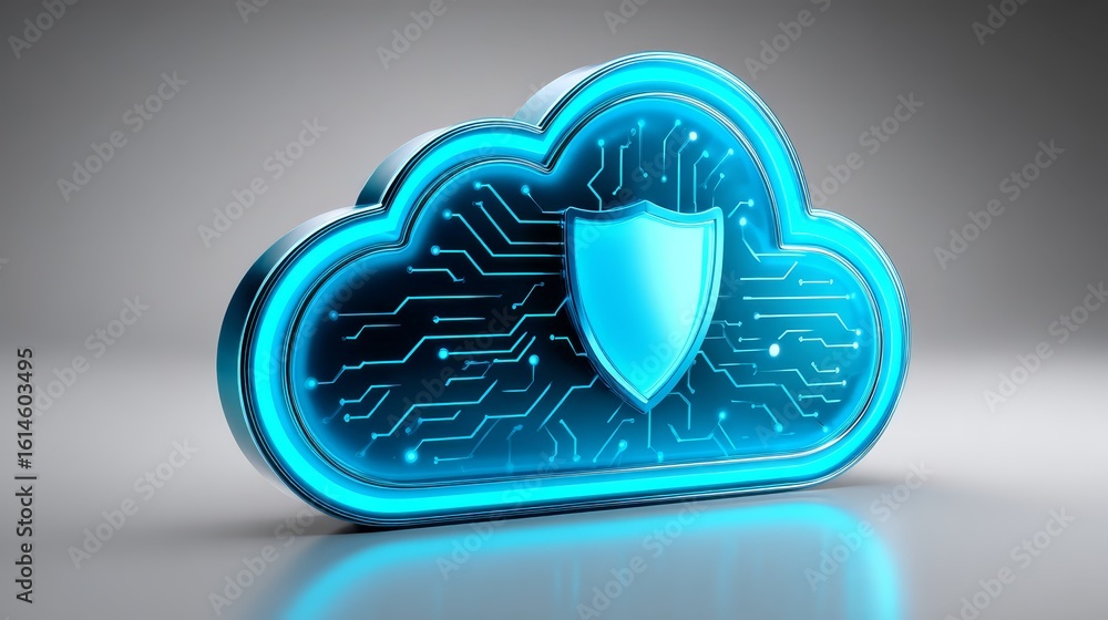 Poster cloud security shield, protecting your data in the digital realm secure cloud computing and storage