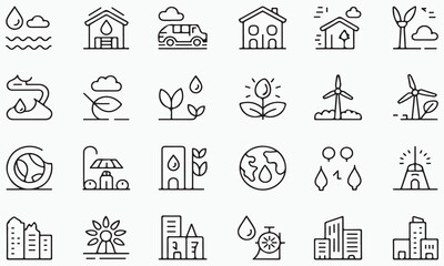 Eco friendly icons depicting nature and urban elements