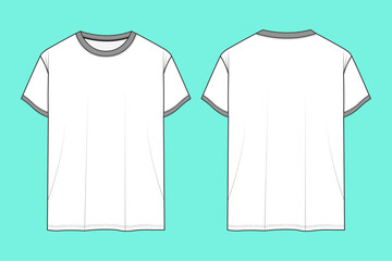 Men's Half Sleeve Contemporary T-shirt Fashion Flat Sketch CAD Mockup.