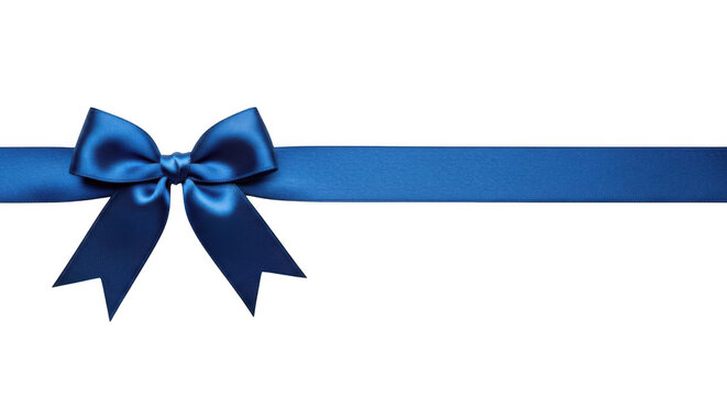 A blue satin ribbon with bow isolated on transparent background