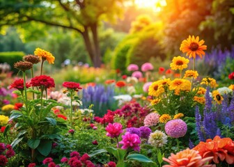 Obraz premium Vibrant flowers in a lush garden