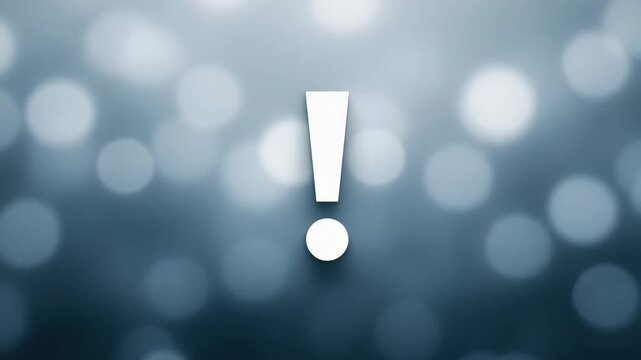 Exclamation mark symbol blurred blue background with glowing bokeh