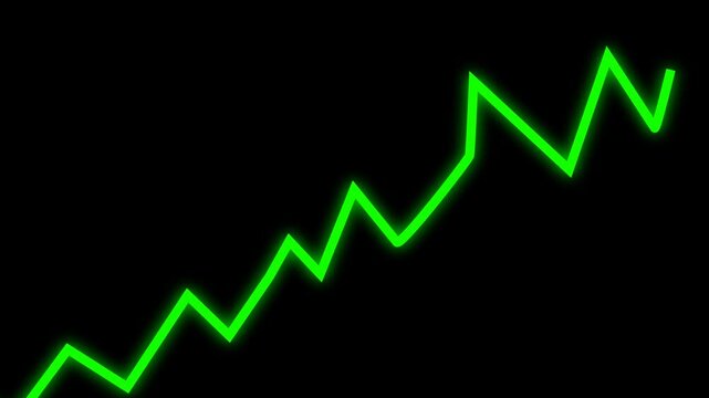 A glowing green line graph rising upward on a transparent background. Ideal for business, finance, stock market, analytics, and motion graphics projects. alpha channel