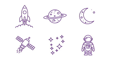 Seamless Sci-Fi Space Pattern with Star Wars Elements in Line Art Style