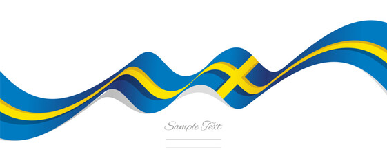 New abstract Sweden wavy flag ribbon with shadows. Swedish flag vector illustration isolated on white background