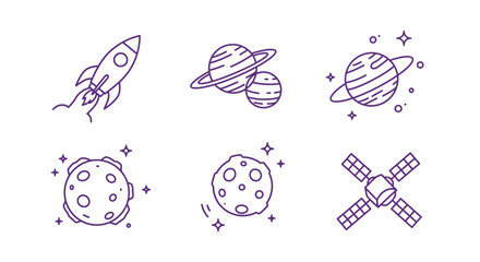 Seamless Sci-Fi Space Pattern with Star Wars Elements in Line Art Style