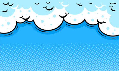 Comic blue background with cloud frame illustration art