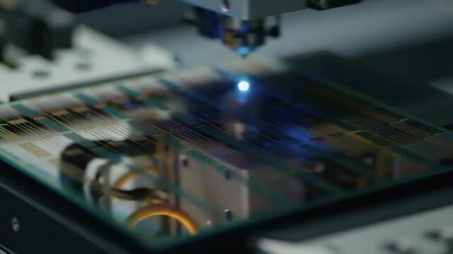 Precision Laser Etching on Microchip Wafer, Advancing Semiconductor Manufacturing and High-Tech Innovation for Future Electronics and Data Processing