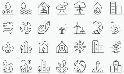 Nature and city icons plants water