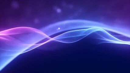 Abstract flowing waves of translucent purple and blue light on a dark, sparkling background. - Powered by Adobe