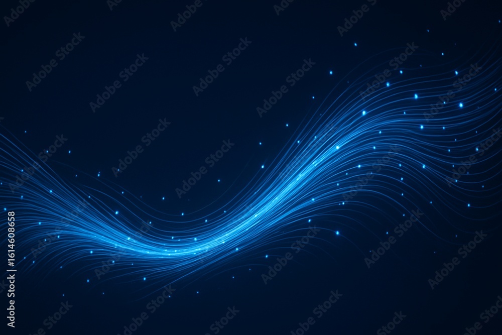 Poster ai artificial intelligence wave lines neural network. vector in concept of technology, fiber optics 