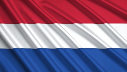 Fototapeta premium Netherlands national flag with three horizontal bands: top red, middle white, bottom blue—symbolizing independence, unity, and historic republican values.