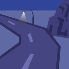 road illustration at night with lamp