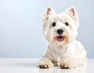 Happy white dog resting