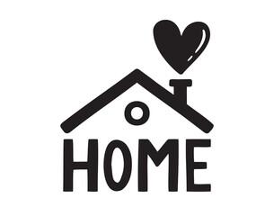 Home cute word emblem. Comfort, love home logo icon doodle hand drawn. drawing clipart symbol