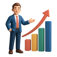 Financial Success Growth Chart 3D Isolated on a Transparent Background
