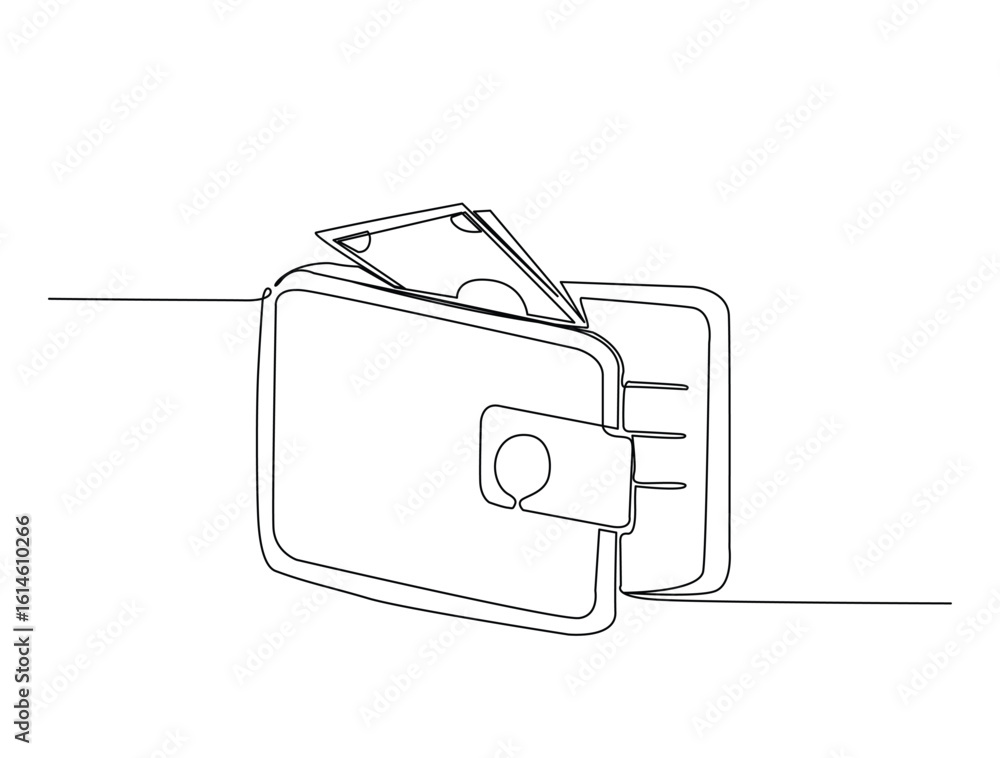 Aufkleber continuous line art drawing of money wallet with dollar. wallet in single line art drawing vector il