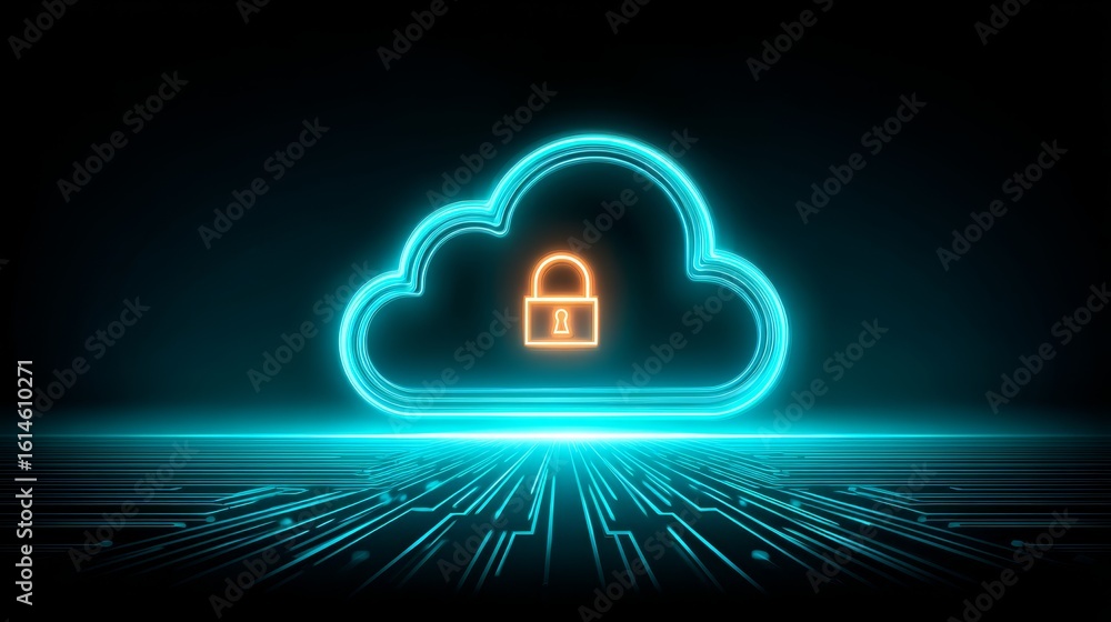 Poster cloud security, protecting your data with lock and key in the digital age of online storage