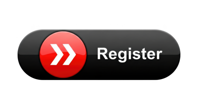 A register button with arrows is isolated on transparent background