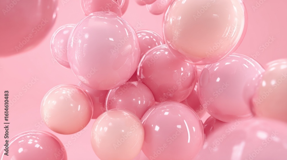 Poster delicate pink bubbles drift effortlessly in a soft pastel environment, creating a whimsical and tran
