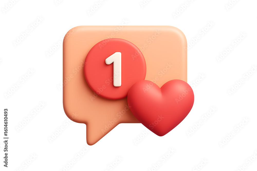 Poster heart and message 3d notification icon isolated on a transparent background