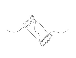 Obraz premium Continuous line art drawing of kids candy. Sweet candy in single line art drawing vector illustration. Editable stroke.