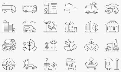 Fototapeta premium Various icons of vehicles buildings and plants truck
