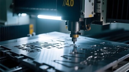 Precision CNC Laser Cutting Machine in Operation on Metal Sheet