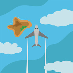 a plane is flying above the sea illustration