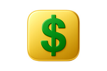 Obraz premium 3D Dollar Symbol on Yellow Square Button Isolated on a Transparent Background
