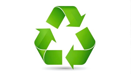Green recycling symbol on white background