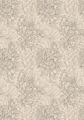 Elegant floral seamless pattern with vintage flowers and ornamental swirls backdrop