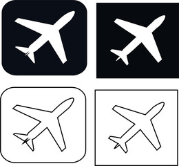 Aeroplane vector icons in button and outline style on black. Great for airline branding, tourism flyers, and pilot training visuals.

