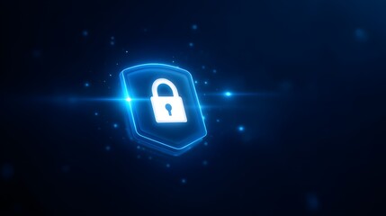 Glowing digital padlock icon on a dark background, representing cybersecurity, data protection, privacy, secure network, and online safety.