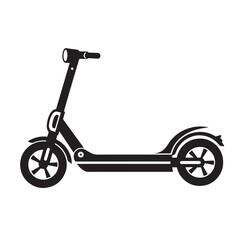Black and white vector illustration of an electric scooter on a clean white background