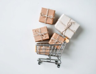 Small shopping cart overflowing with several small gifts
