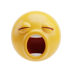 Fototapeta premium A yellow emoji yawning with its eyes closed isolated on transparent background