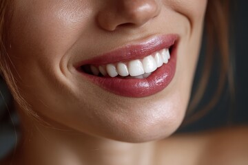 Beautiful woman with perfect teeth and an attractive smile showcasing confidence in a bright, softly lit environment