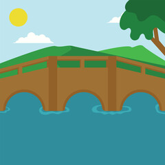 bridge on the river illustration vector
