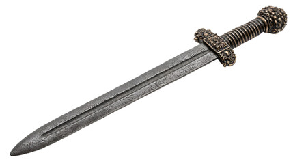 Ancient viking sword with ornate hilt isolated on transparent background
