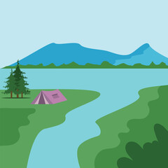 landscape with mountains and lake for camping