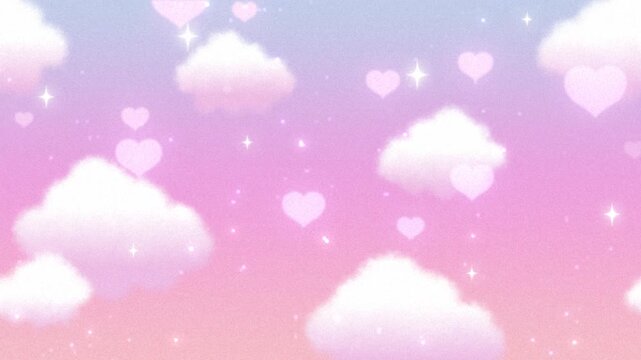 fluffy clouds and hearts in the pink sky animation for Happy Birthday, Valentine's Day, etc.